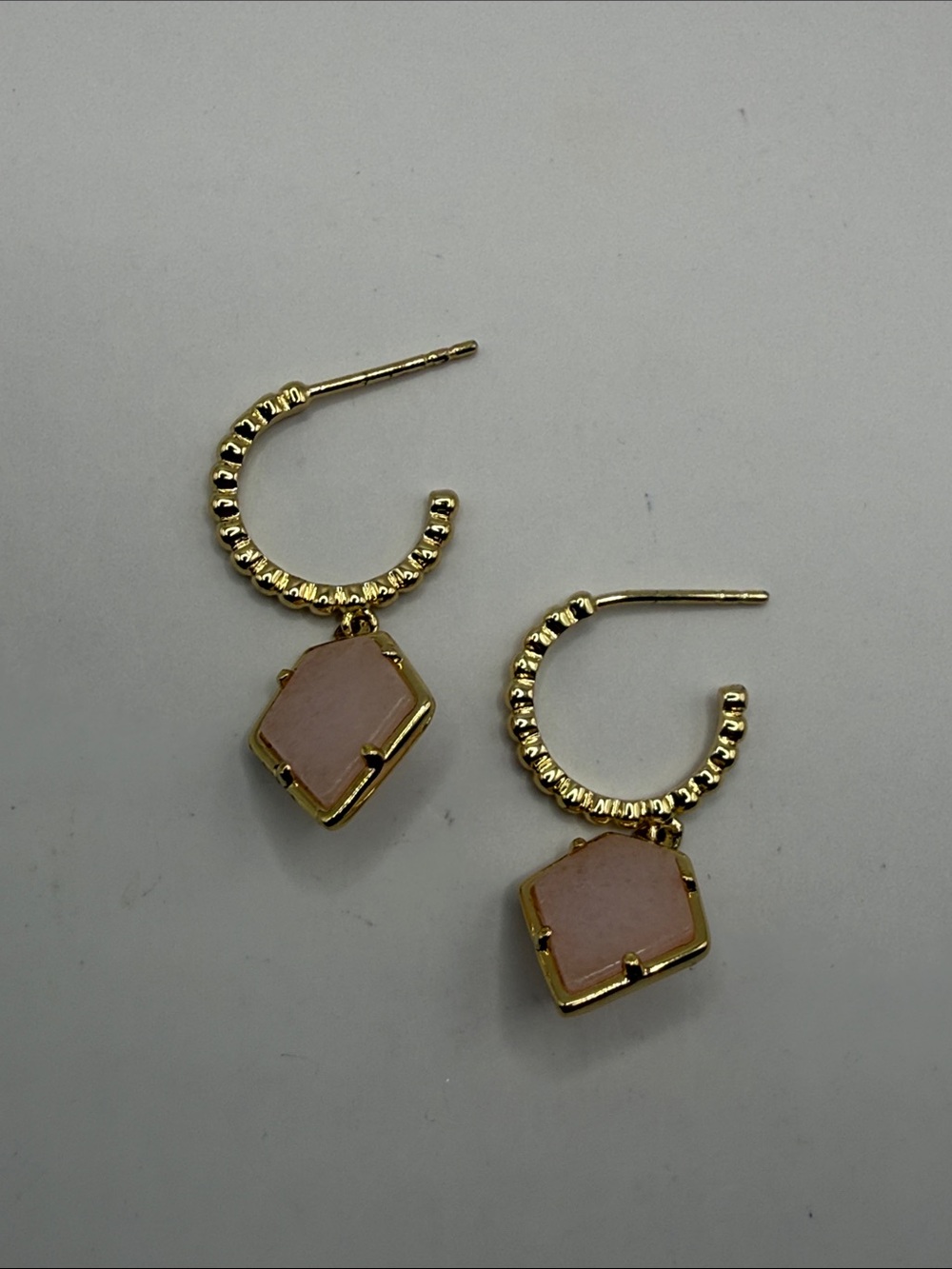 Vintage S CH Gold Tone Pink Hoop Dangle Drop Statement Earrings